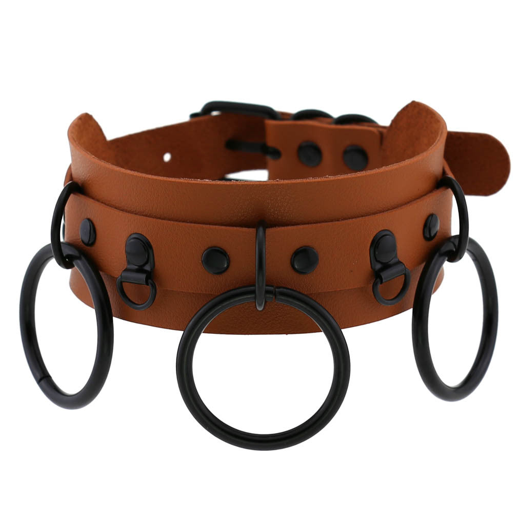 Triple O-Ring Faux Leather Choker – 16 Colours
