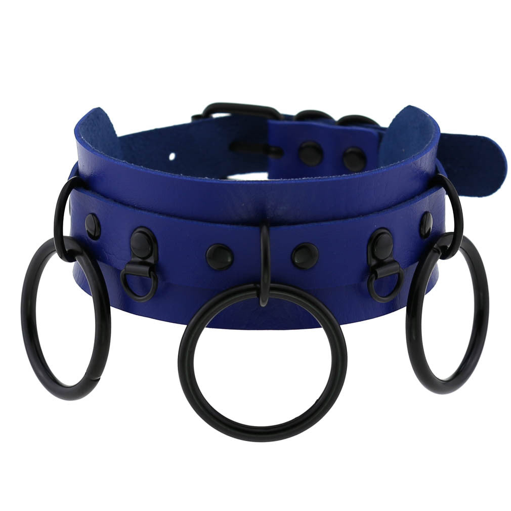 Triple O-Ring Faux Leather Choker – 16 Colours