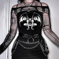 Women's Black Demon Print Gothic Crop Top