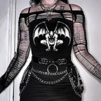 Women's Black Demon Print Gothic Crop Top