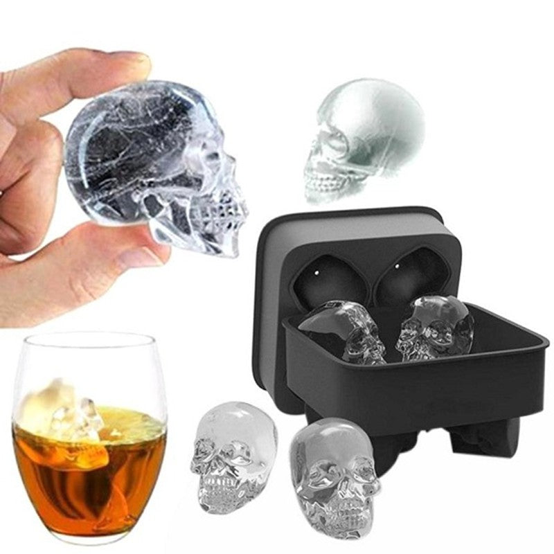 Four-Skull Silicone Ice Cube Tray with Lid