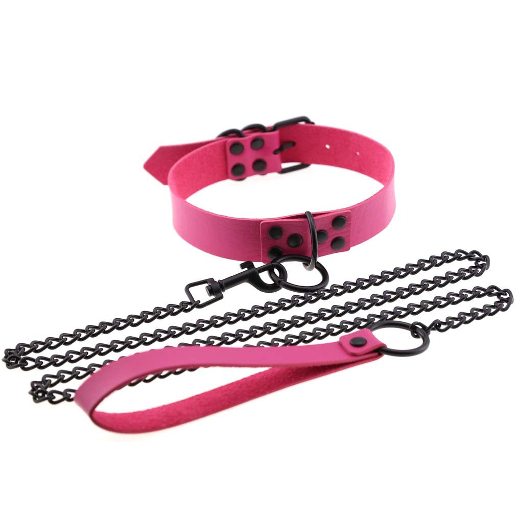 O-Ring Faux Leather Choker with Detachable Chain – 15 Colours