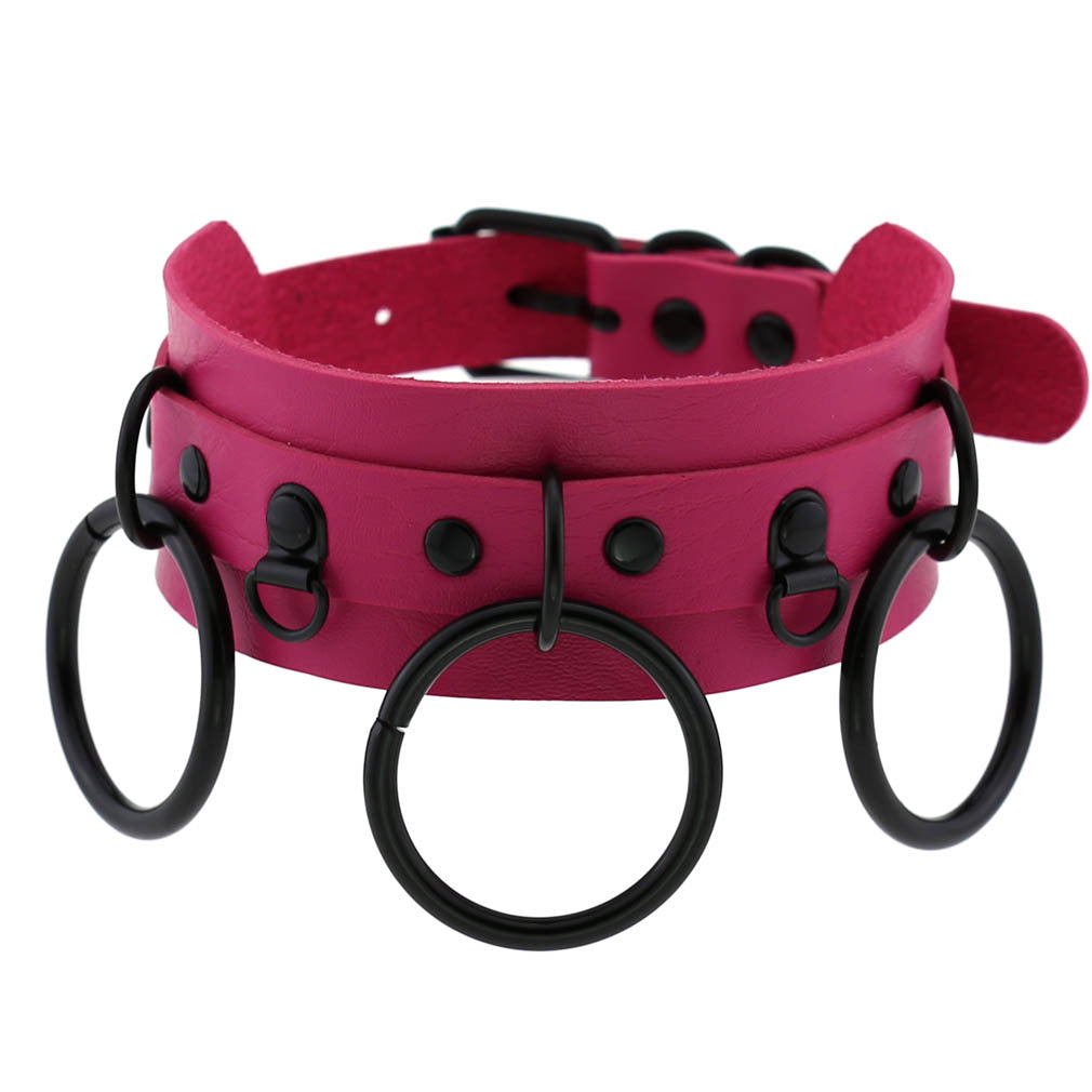 Triple O-Ring Faux Leather Choker – 16 Colours