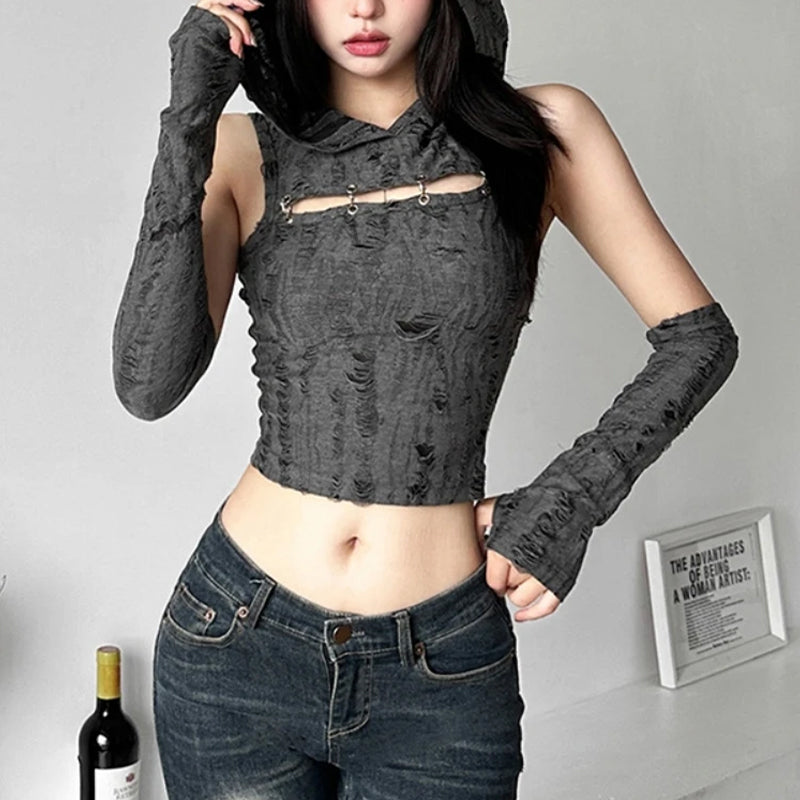 Women's Grey Hooded Tank Top