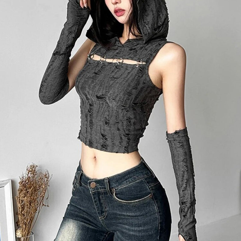 Women's Grey Hooded Tank Top