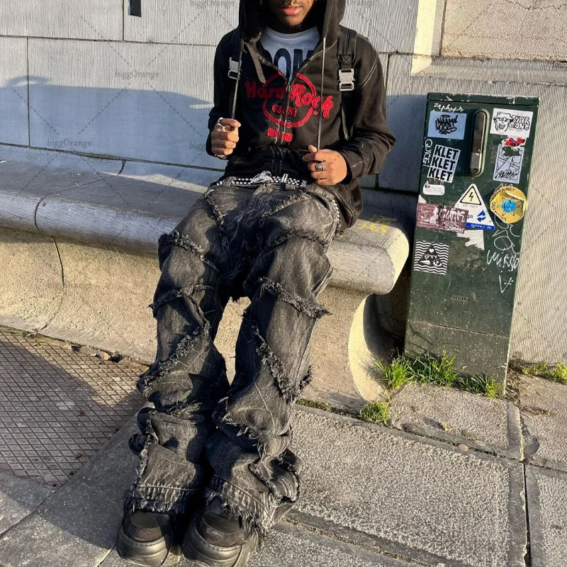 Men's Black Gothic Wide-Leg Jeans – Denim Blend