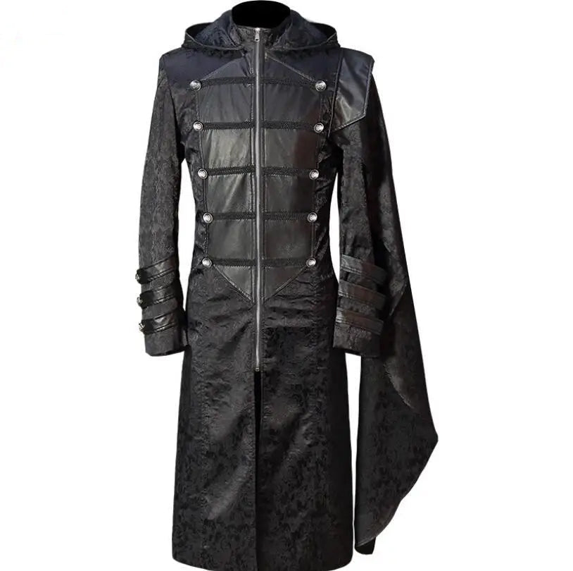 Men's Long Faux Leather Coat – Black