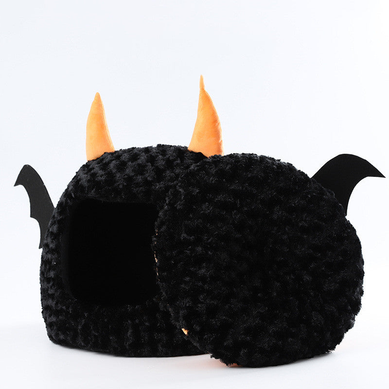 Black & Orange Bat House Pet Bed – 43 cm