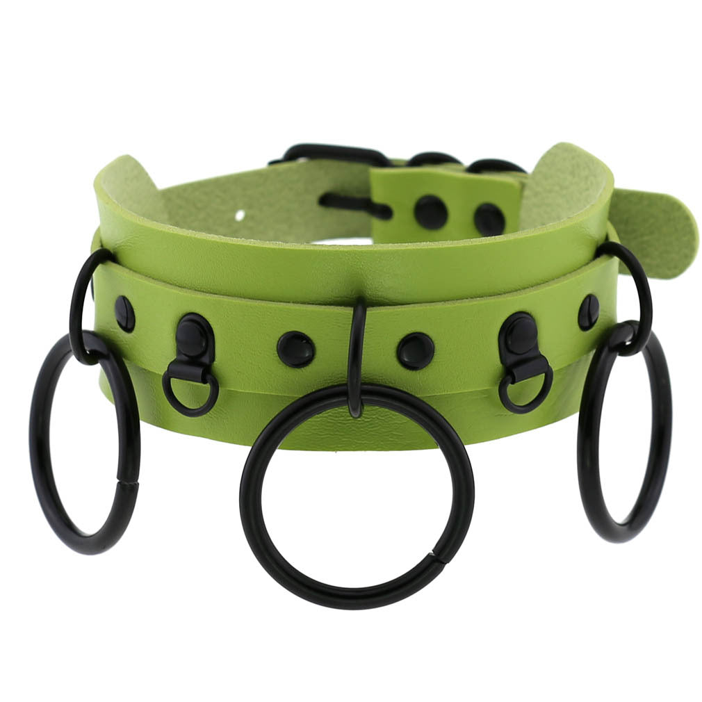 Triple O-Ring Faux Leather Choker – 16 Colours
