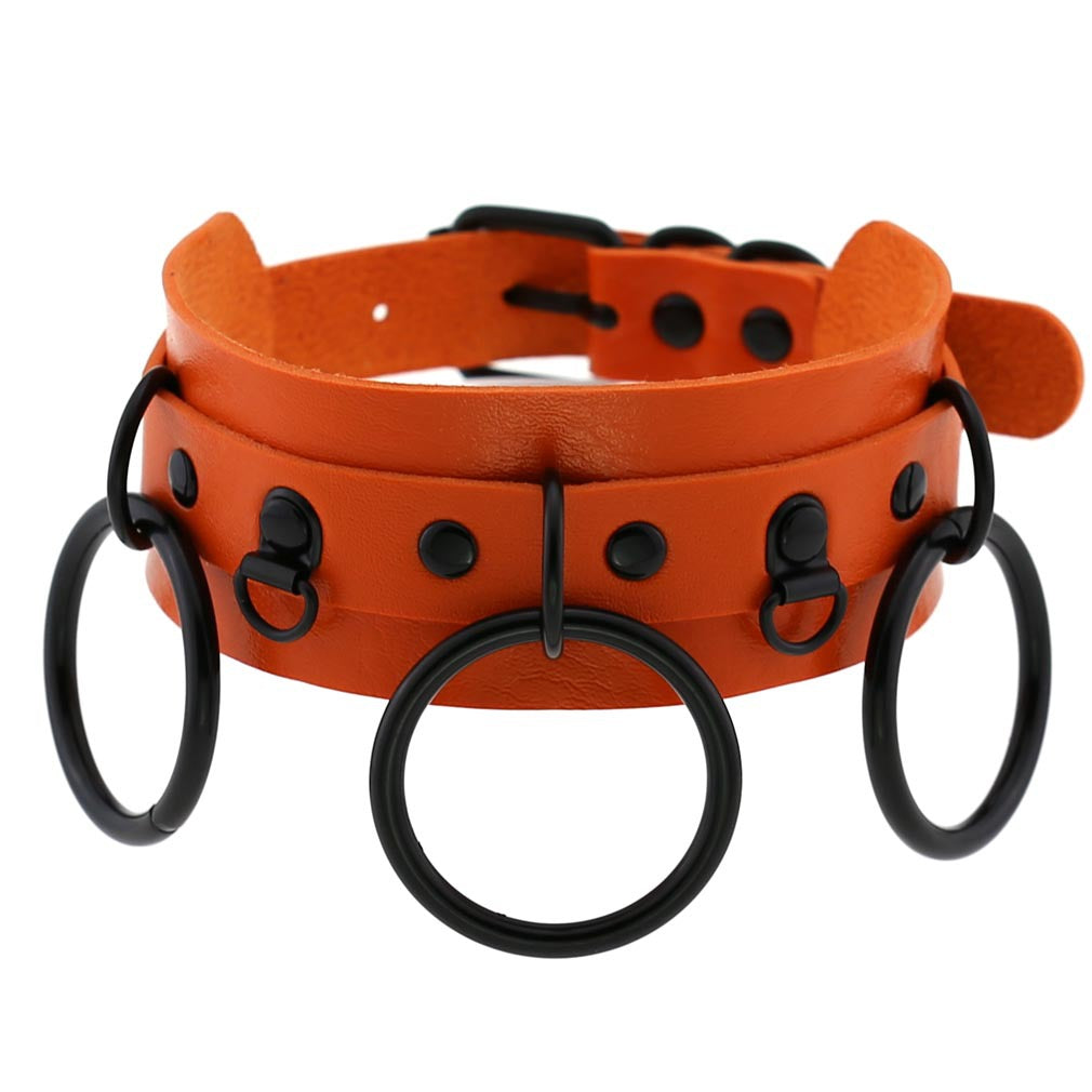 Triple O-Ring Faux Leather Choker – 16 Colours