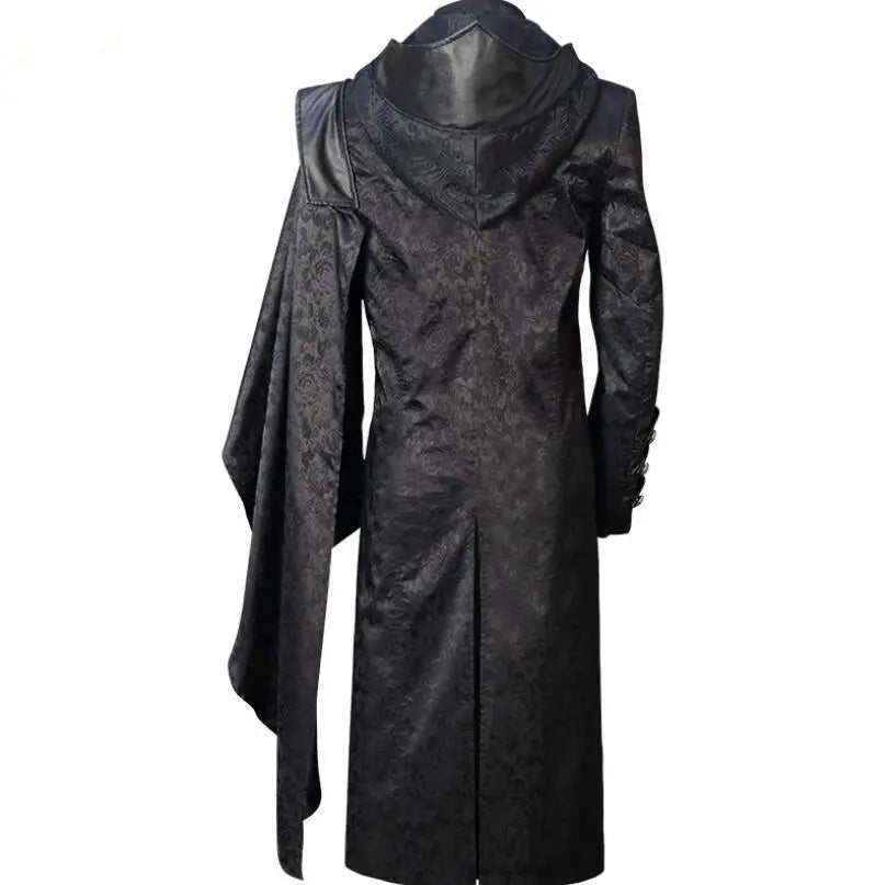 Men's Long Faux Leather Coat – Black