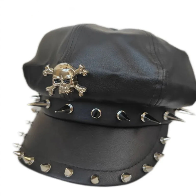 Black Gothic Faux Leather Skull Cap – 56–58cm