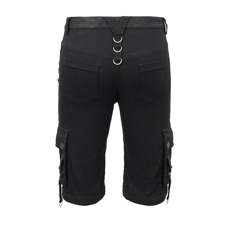Men's Gothic Distressor Cargo Shorts with Buckle & Zip Details