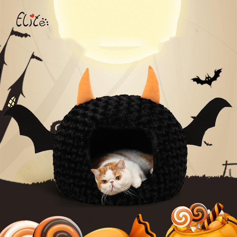 Black & Orange Bat House Pet Bed – 43 cm