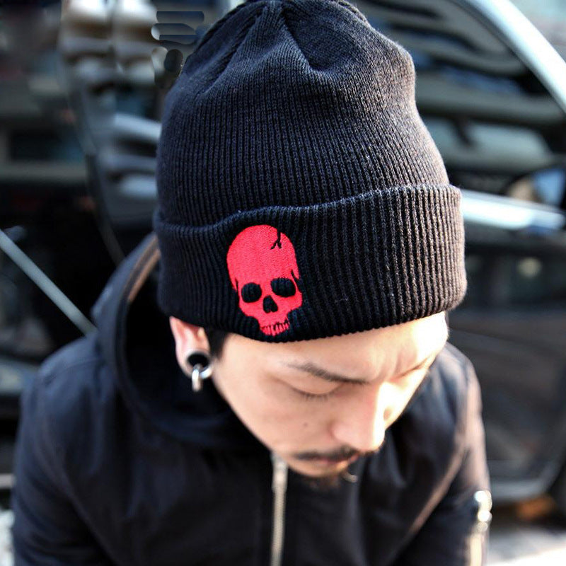 Gothic Skull Print Beanie – Red, White or Grey