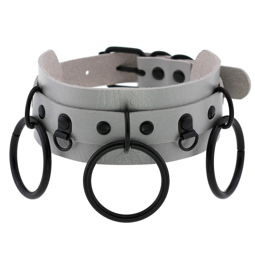 Triple O-Ring Faux Leather Choker – 16 Colours