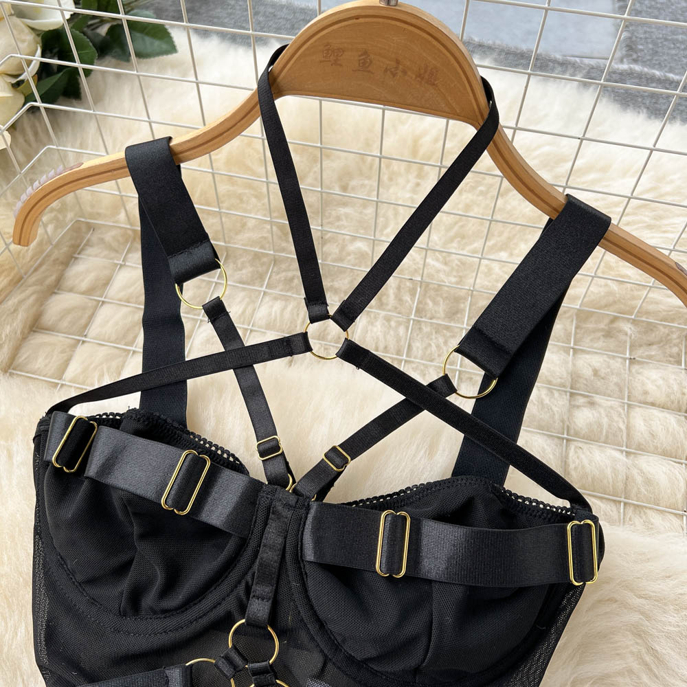 Women's Black Gothic Harness Bodysuit – S–L
