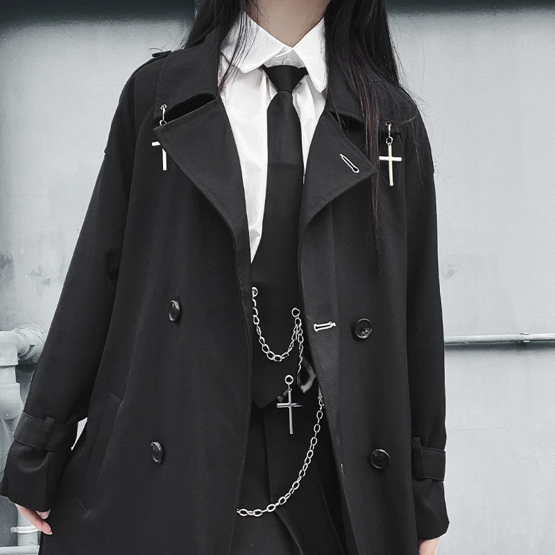 Women's Black Long Trench Coat – S–L