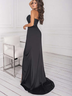 Glitter Corset Satin Evening Gown with Train