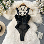 Women's Black Gothic Harness Bodysuit – S–L