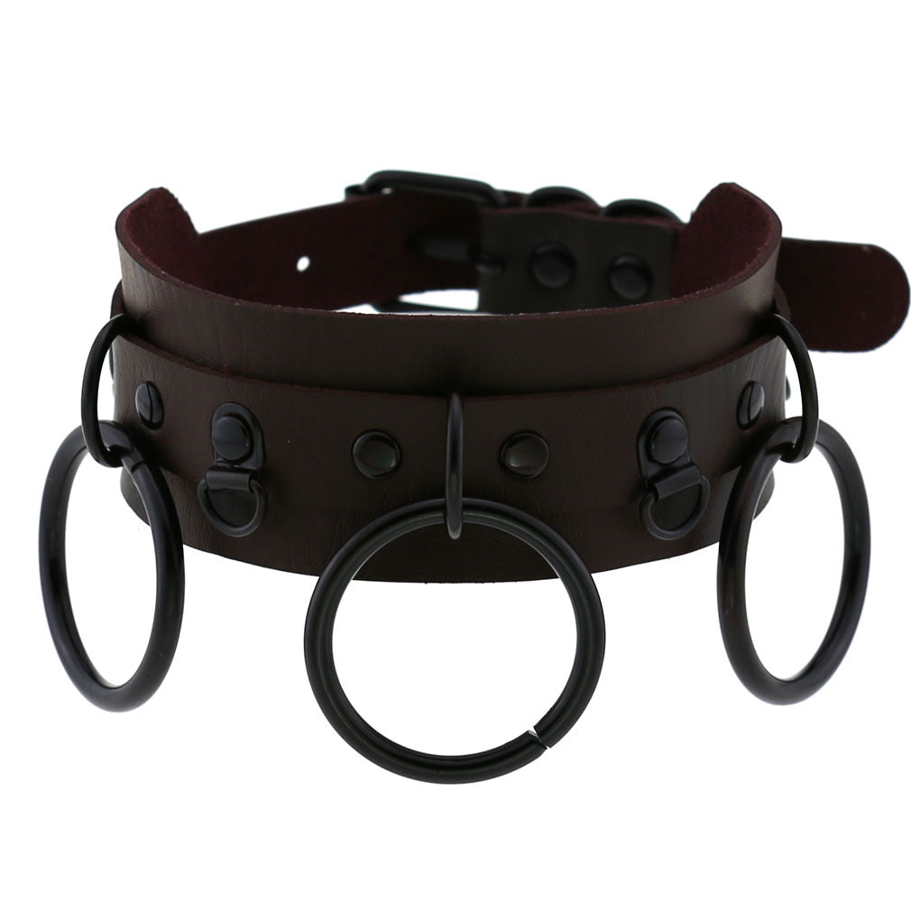 Triple O-Ring Faux Leather Choker – 16 Colours