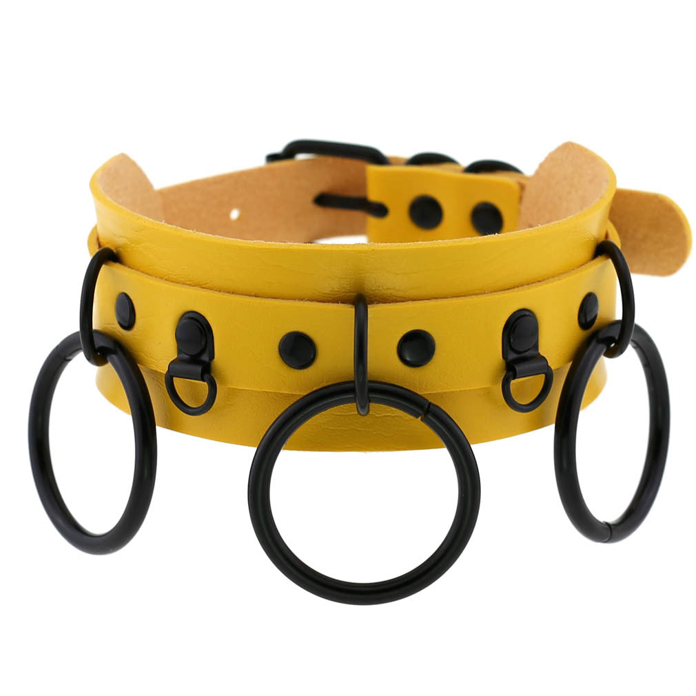 Triple O-Ring Faux Leather Choker – 16 Colours