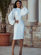 Puff-Sleeve Bodycon Midi Dress