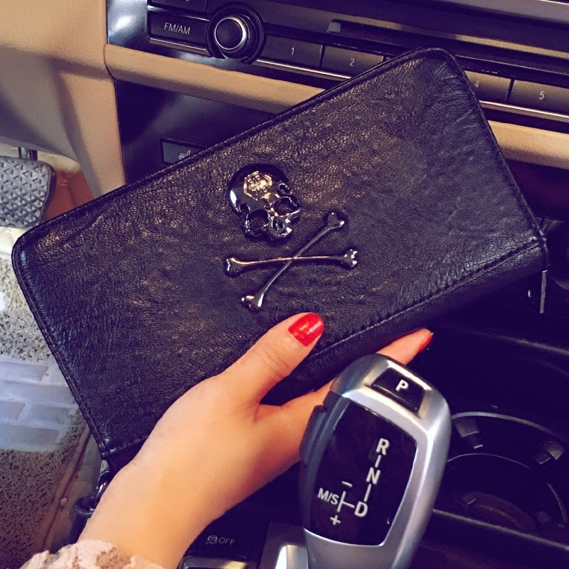 Black Skull & Crossbones Faux Leather Wallet