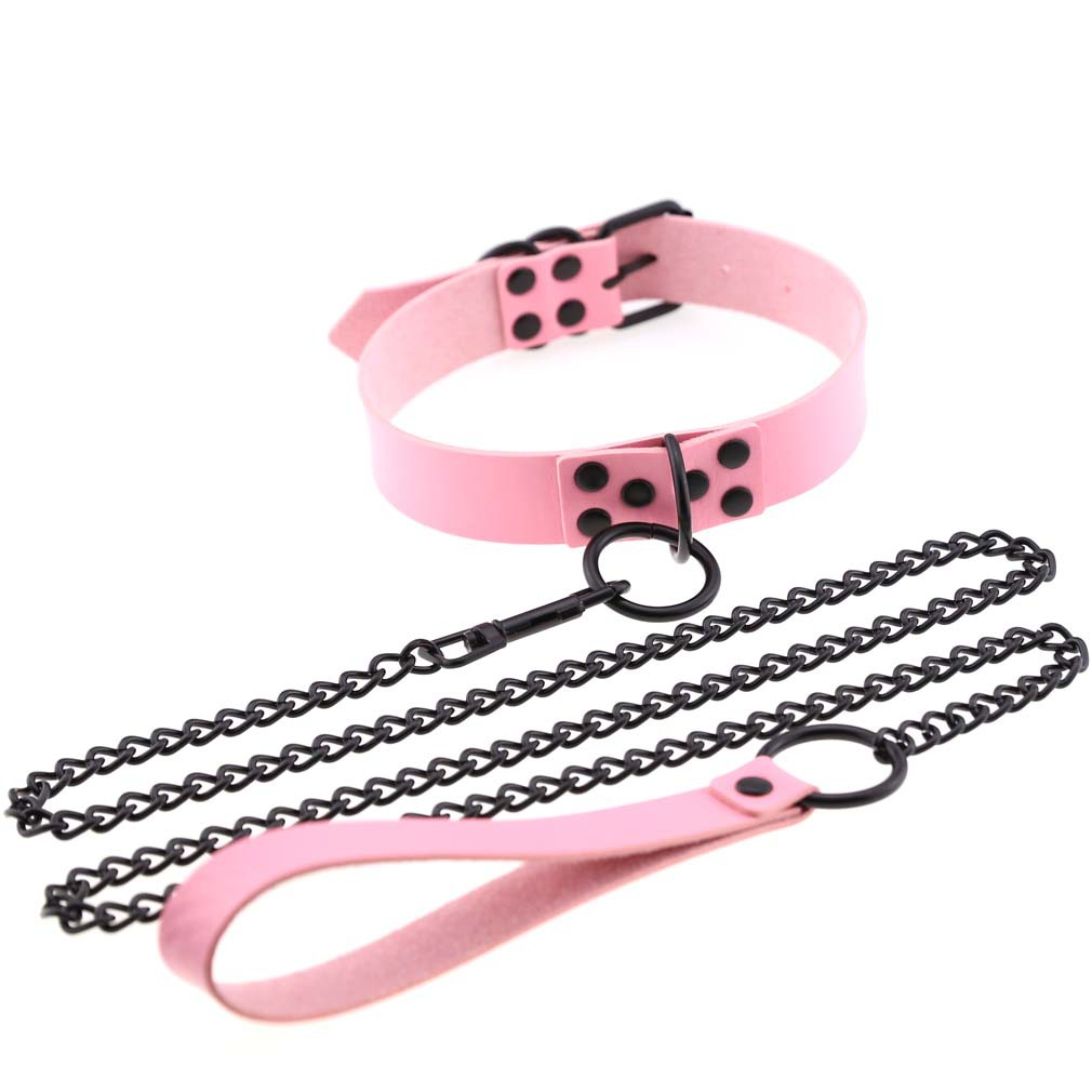 O-Ring Faux Leather Choker with Detachable Chain – 15 Colours