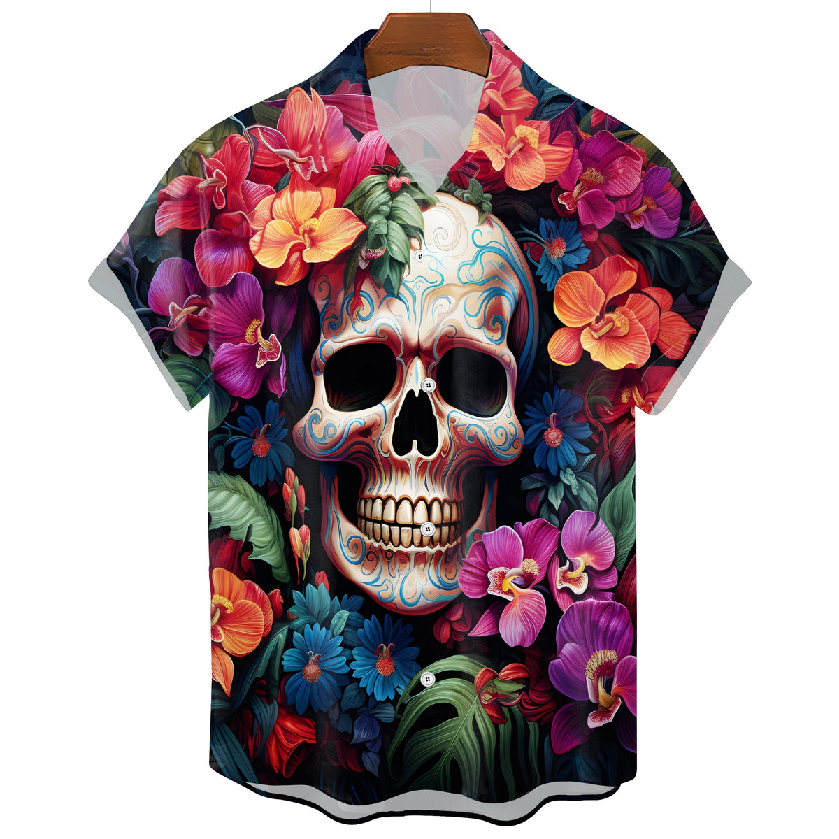 Men's Gothic Hawaiian Skull Tee – Dark Graphic Print