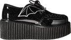 Women's Black Glitter Creeper Shoes with Bat Wings