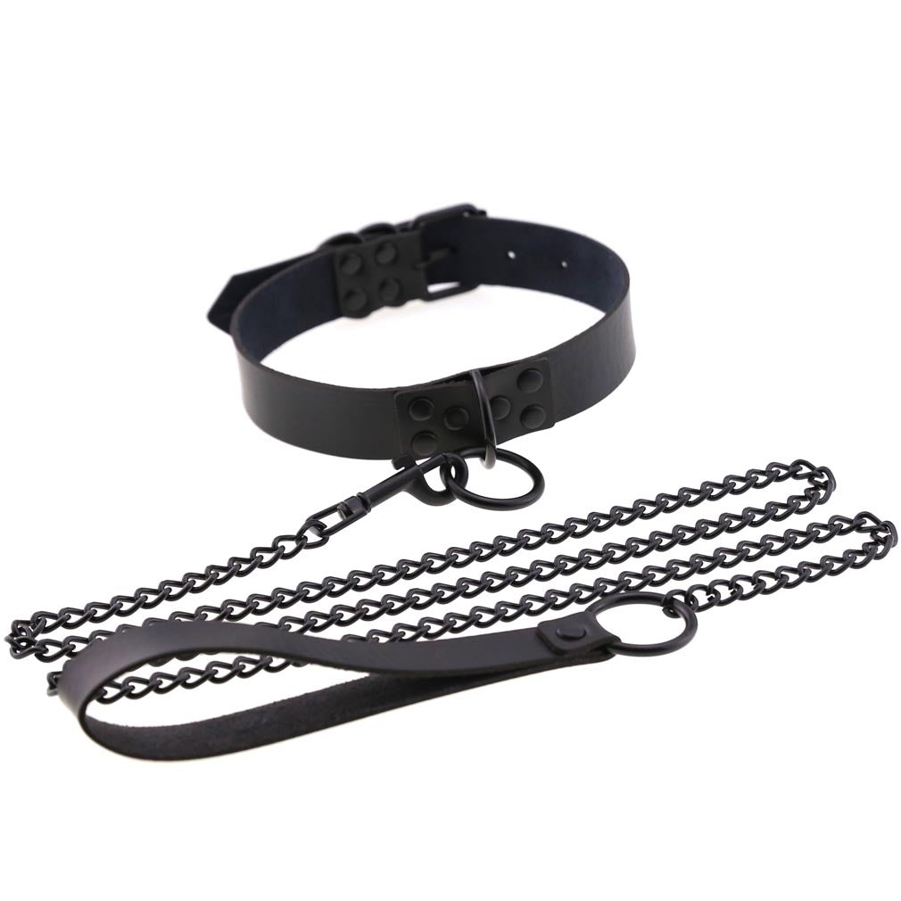 O-Ring Faux Leather Choker with Detachable Chain – 15 Colours