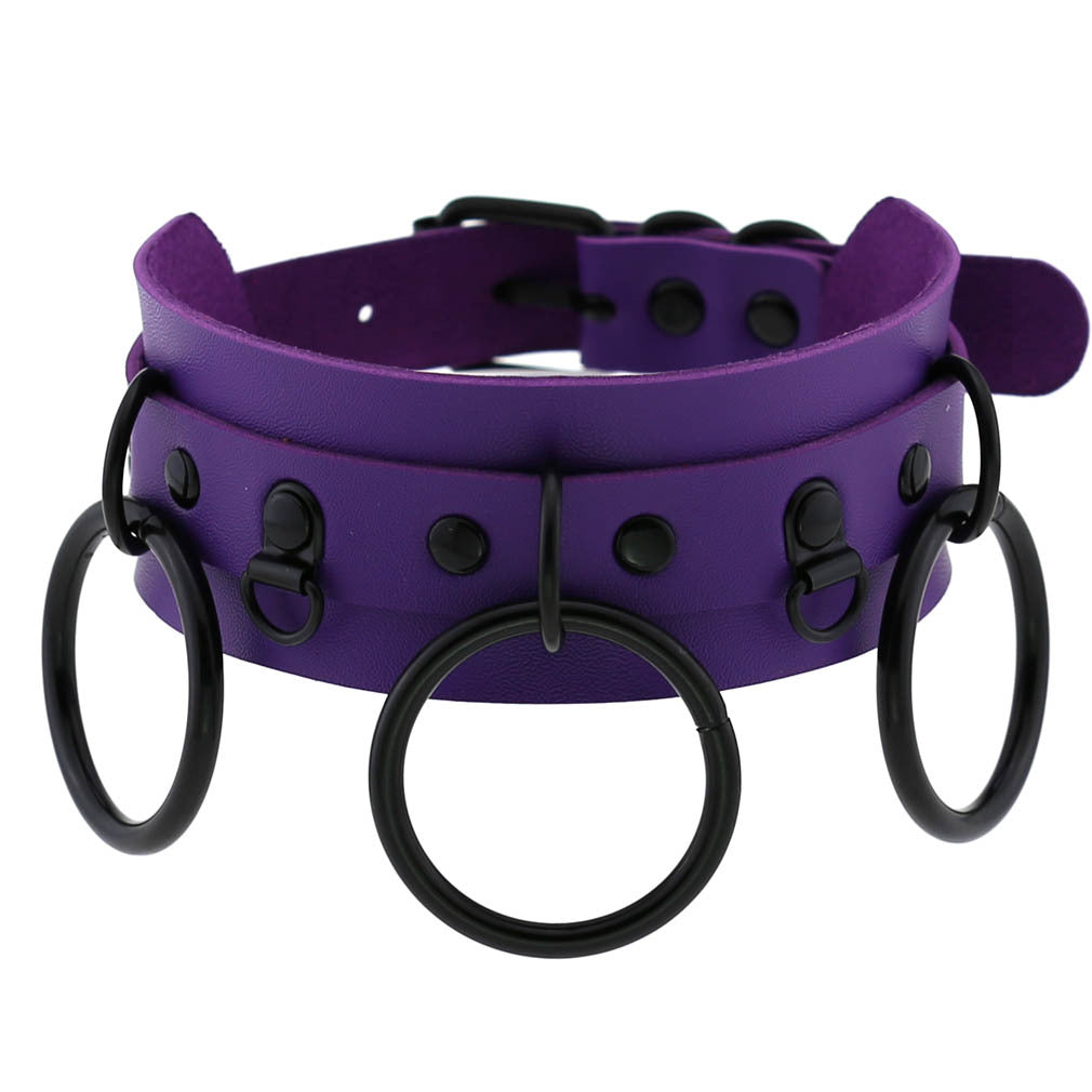 Triple O-Ring Faux Leather Choker – 16 Colours