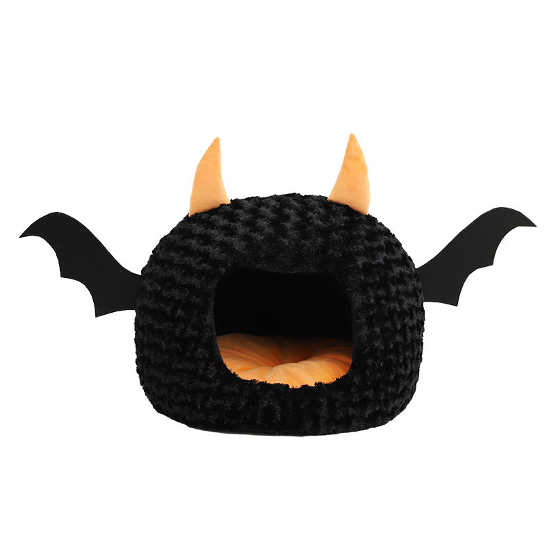 Black & Orange Bat House Pet Bed – 43 cm