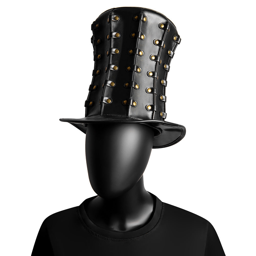 Gothic Steampunk Top Hat – Faux Leather with Gold Rivets