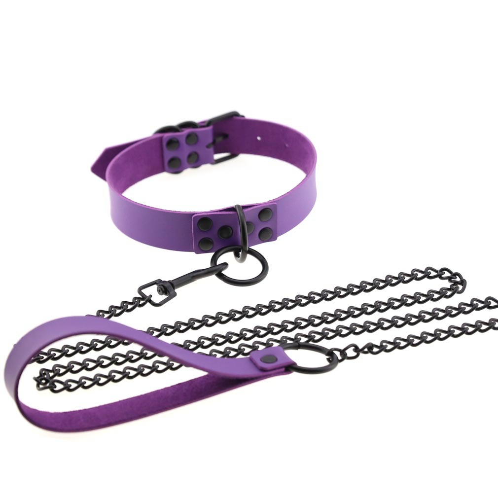O-Ring Faux Leather Choker with Detachable Chain – 15 Colours