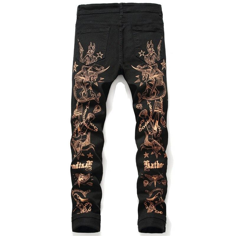 Men's Black Gothic Denim Jeans – Streetwear Fit