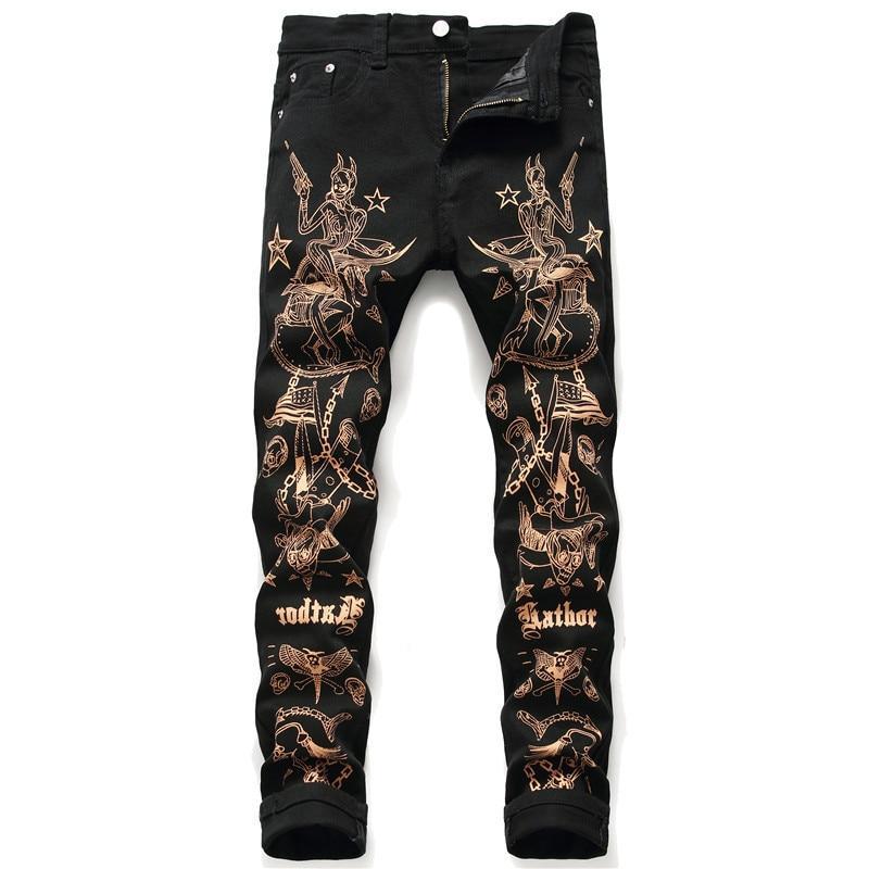 Men's Black Gothic Denim Jeans – Streetwear Fit