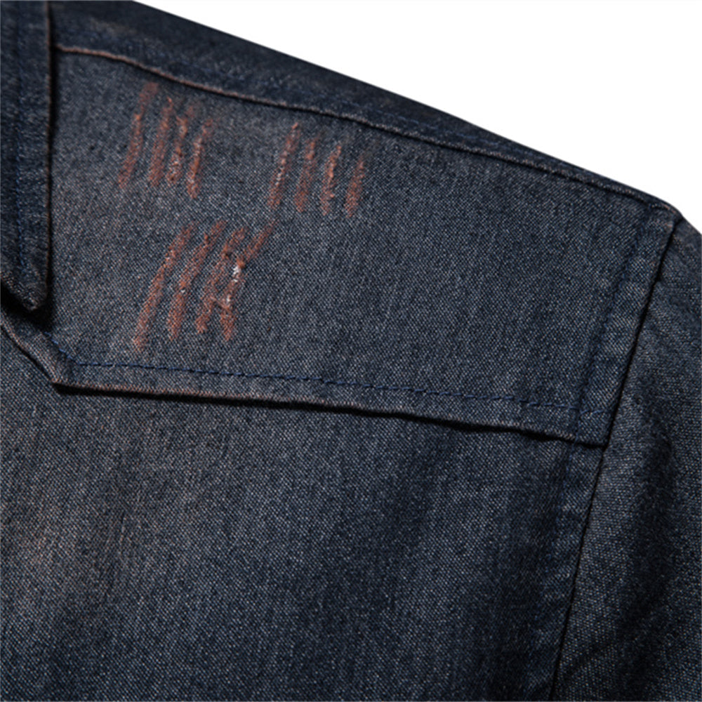 Men's Gothic Denim Long Sleeve Shirt – Black & Navy, S–XXL
