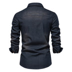 Men's Gothic Denim Long Sleeve Shirt – Black & Navy, S–XXL