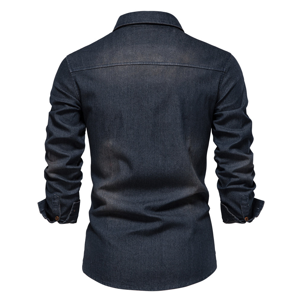 Men's Gothic Denim Long Sleeve Shirt – Black & Navy, S–XXL