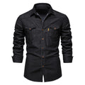 Men's Gothic Denim Long Sleeve Shirt – Black & Navy, S–XXL
