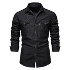 Men's Gothic Denim Long Sleeve Shirt – Black & Navy, S–XXL