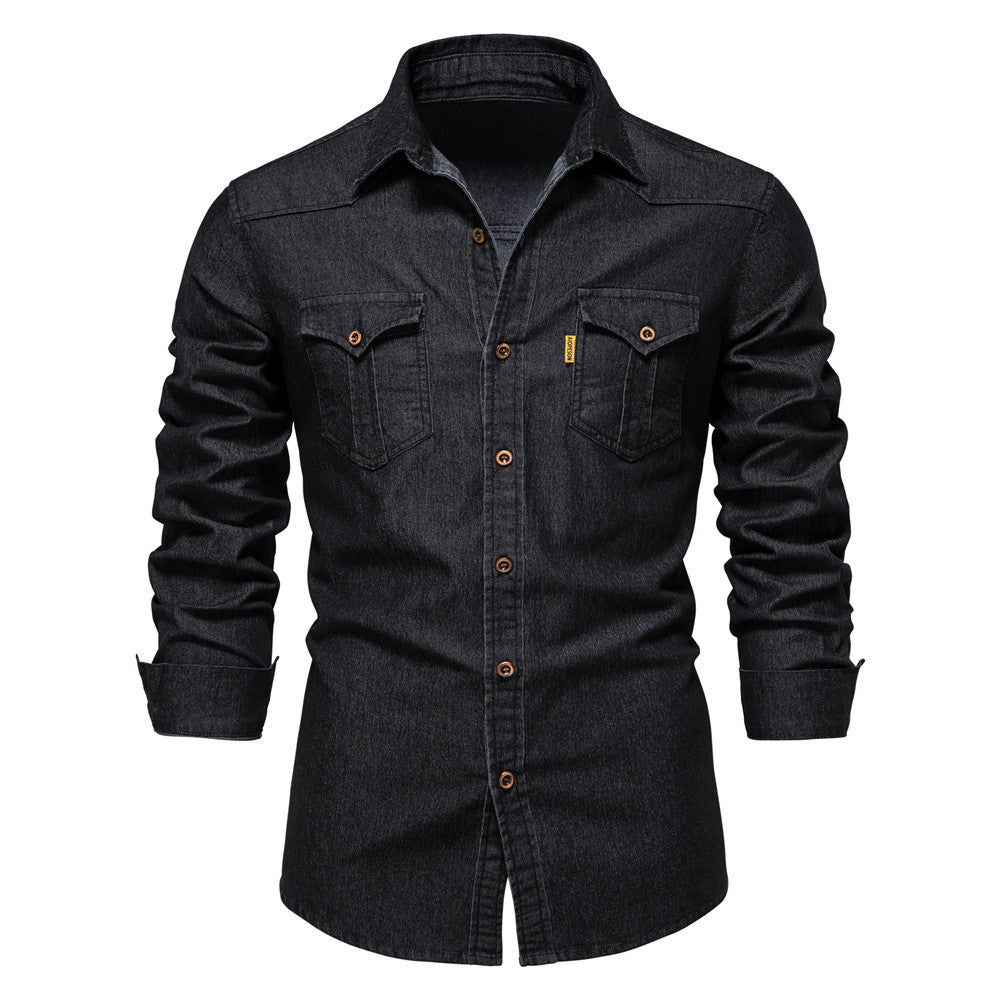 Men's Gothic Denim Long Sleeve Shirt – Cotton