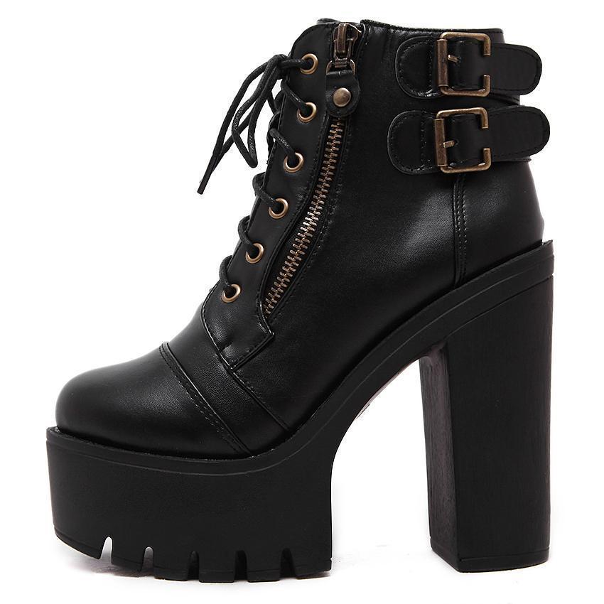 Women's Gothic PU Ankle Boots – US 4.5–8 (EU 35–39)