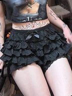 Women's Black Lolita Lace Bow Shorts – S–L