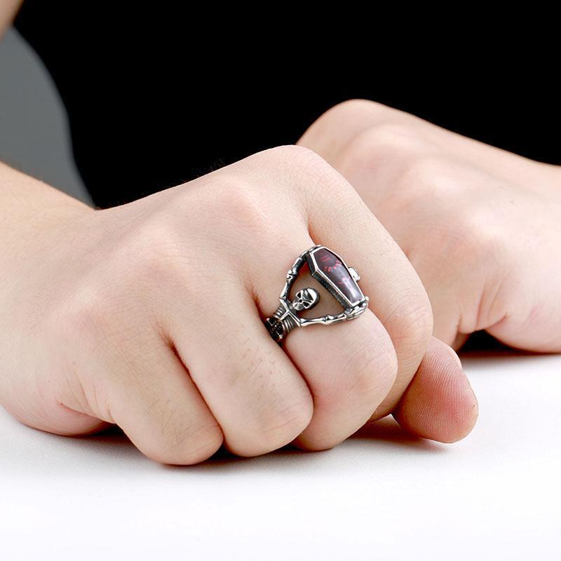 Men's Gothic Skull Coffin Ring – Stainless Steel