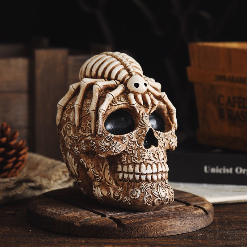 Spider Skull Resin Decoration – 16 cm