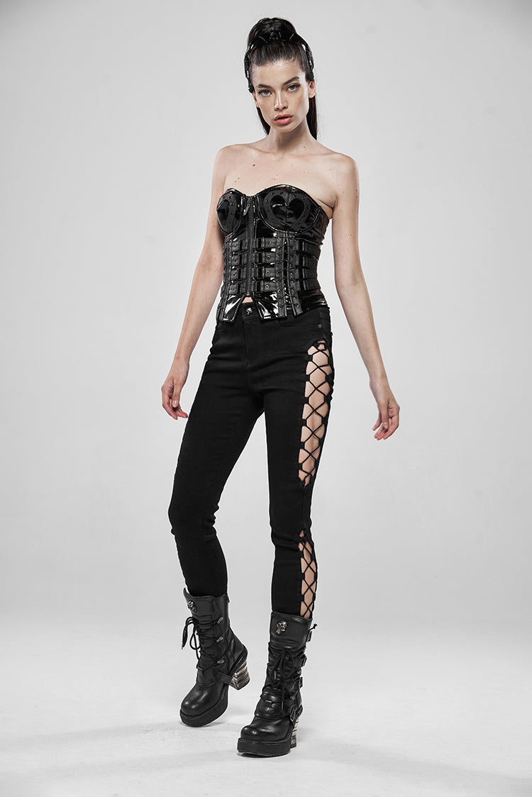 Women's Black Corset-Lace Skinny Jeans – XS–4XL