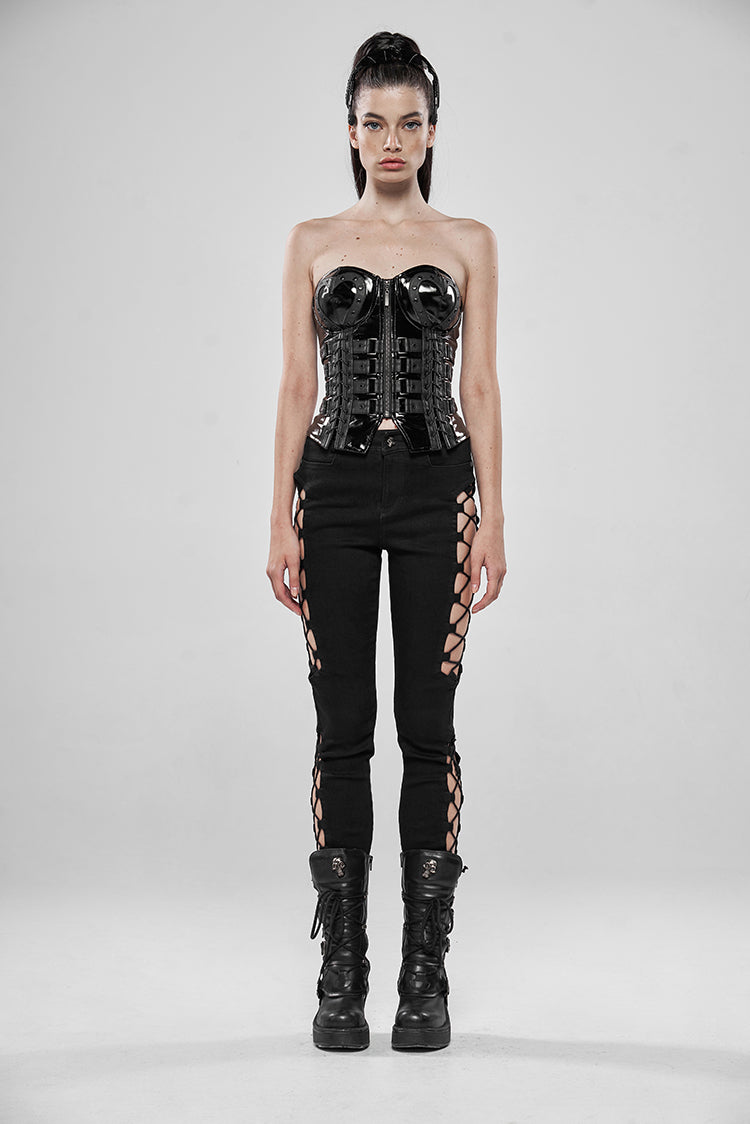 Women's Black Corset-Lace Skinny Jeans – XS–4XL
